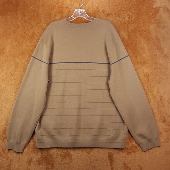 THEORY Mens Sweater XXL Tan Pullover Crew Stripe Merino Wool ARNAUD $285 - Picture 4 of 8